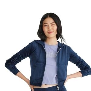 Nwt Juicy Couture Navy Blue Velour Zip-Up Hoodie Medium Y2k